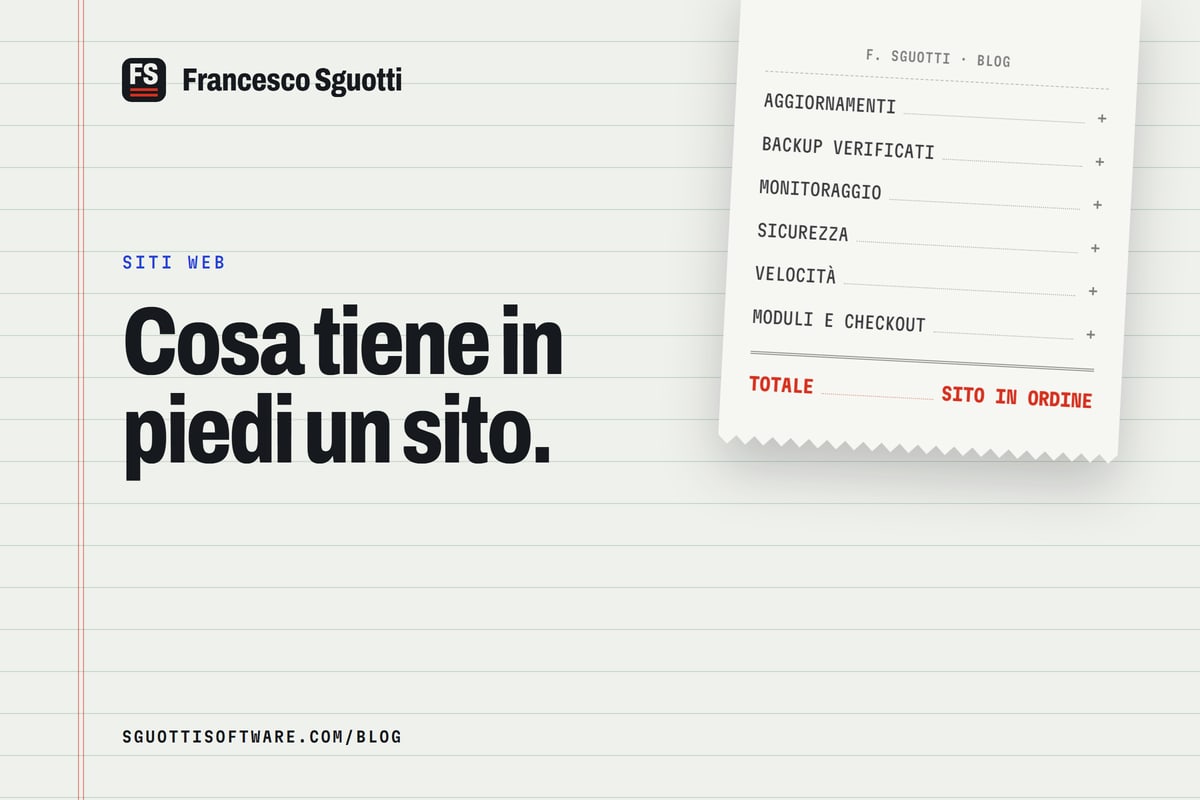 Uno scontrino da calcolatrice con le attività di manutenzione di un sito WordPress