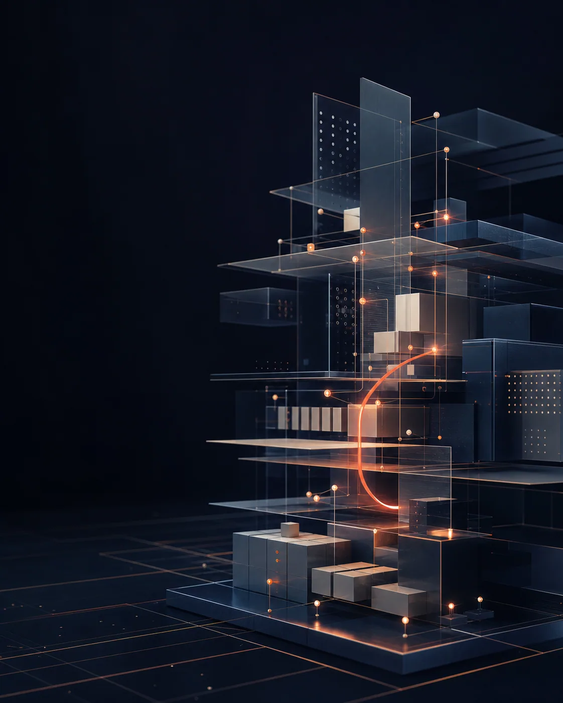 Illustrazione AI di un sistema analitico fatto di segnali, livelli e strutture