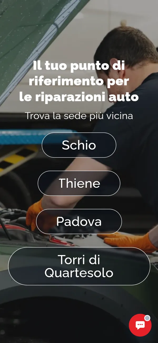 La home page del Gruppo Brusamarello vista da telefono, con la scelta della sede
