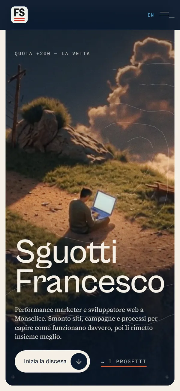 La home page di francescosguotti.com vista da telefono