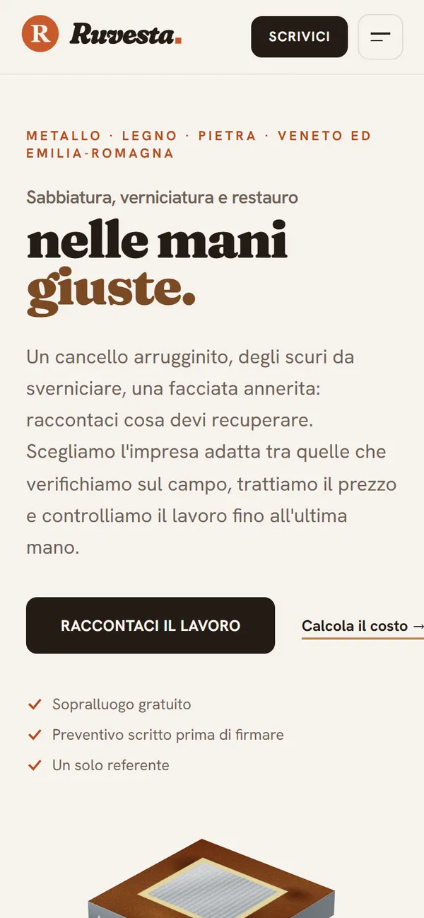 La home page di Ruvesta vista da telefono