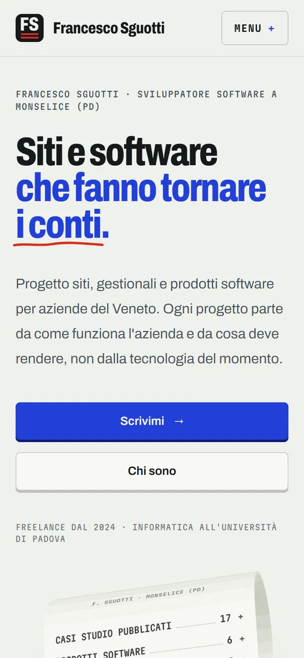 La home page di sguottisoftware.com vista da telefono