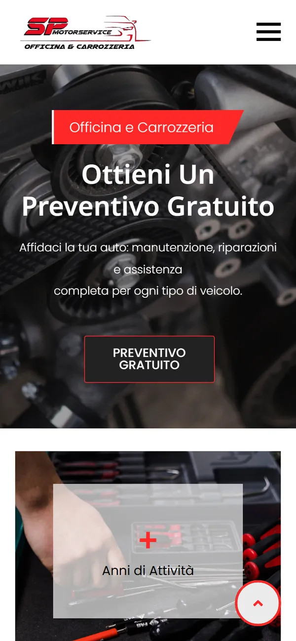La home page di SP Motor Service vista da telefono