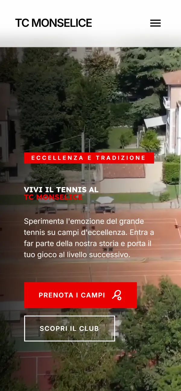 La home page del Tennis Club Monselice vista da telefono
