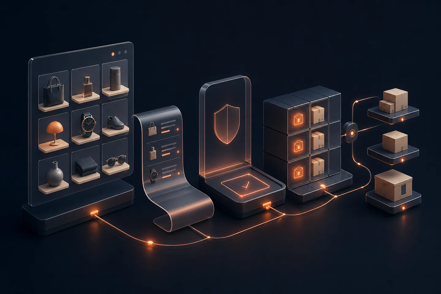 E-commerce su misura Visual AI di un flusso e-commerce con catalogo, ordine e moduli connessi